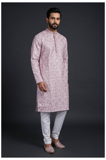Lavender Floral Printed Men'S Kurta