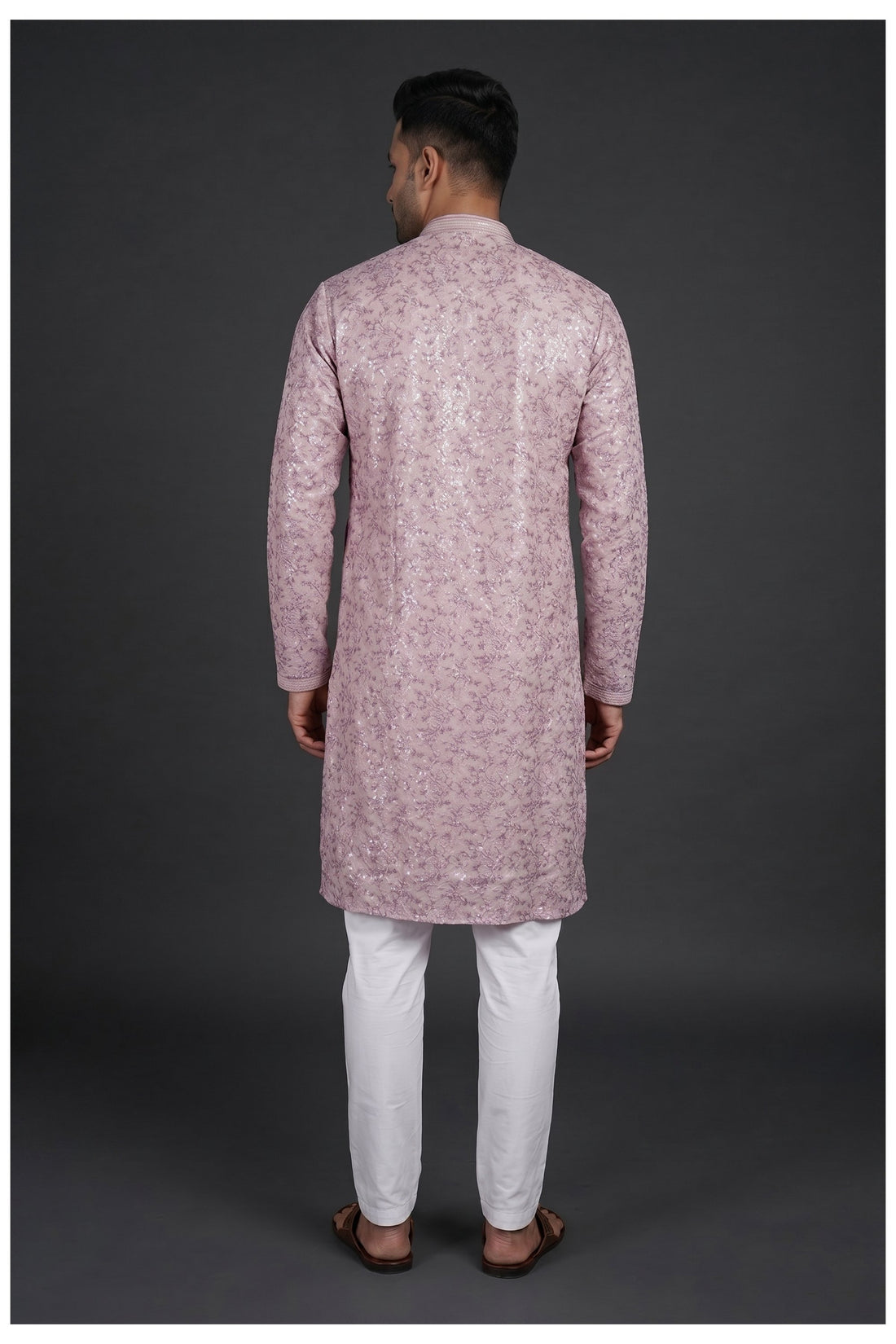Lavender Floral Printed Men'S Kurta