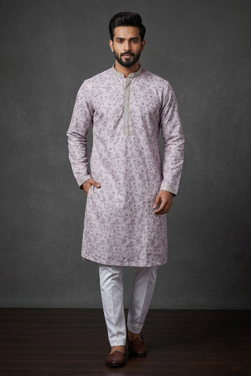 Dusty Pink Floral Jacquard Men’S Kurta