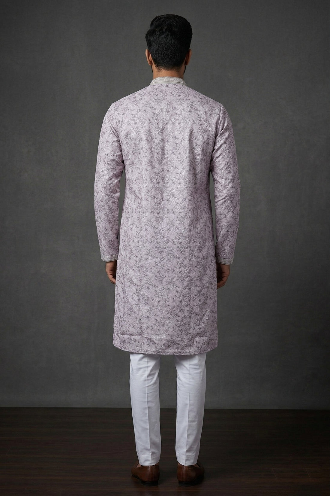 Dusty Pink Floral Jacquard Men’S Kurta