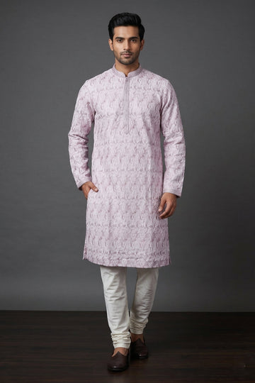 Blush Pink Textured Jacquard Men’S Kurta