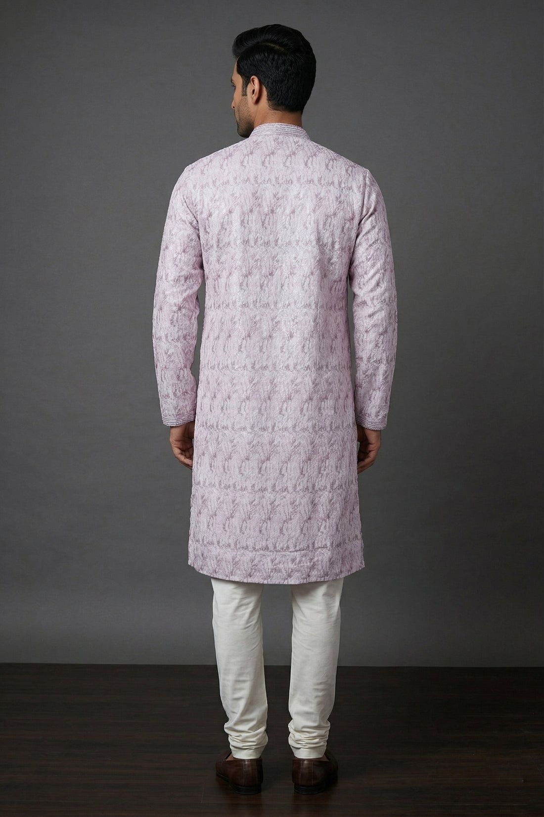Blush Pink Textured Jacquard Men’S Kurta