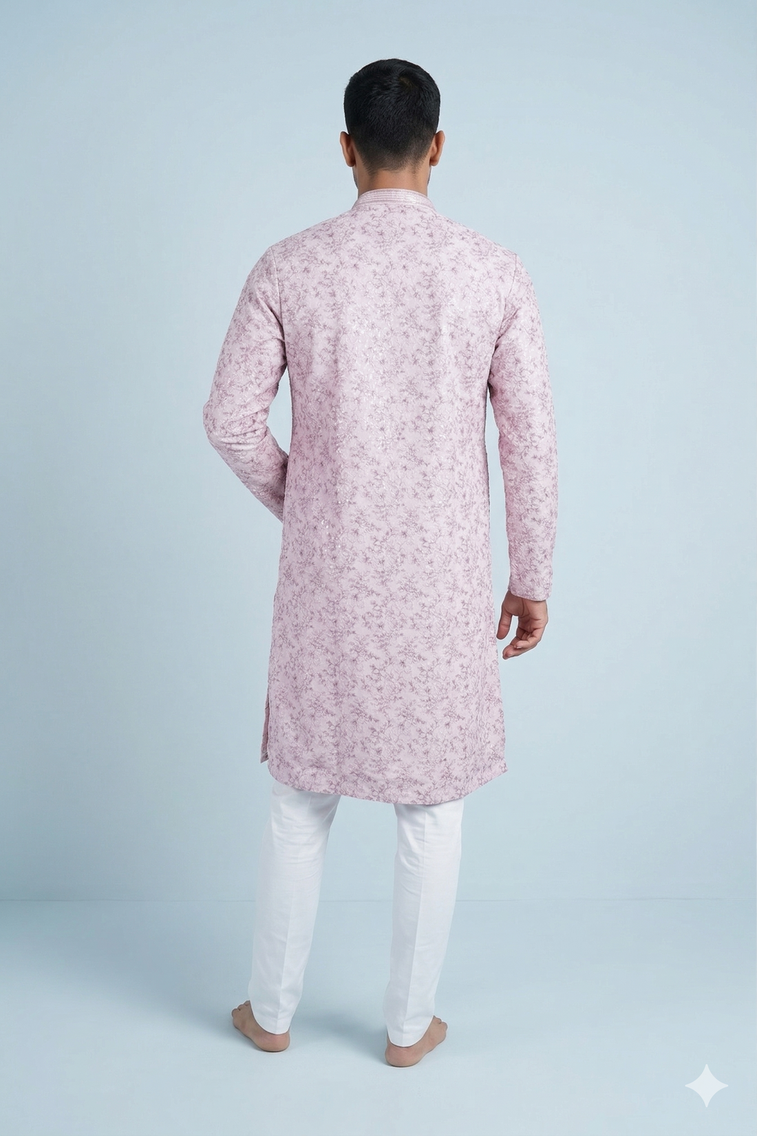 Pastel Lavender Floral Print Men’S Kurta