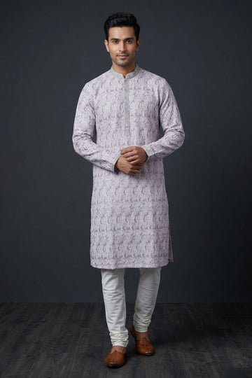 Lavender Textured Jacquard Men’S Kurta