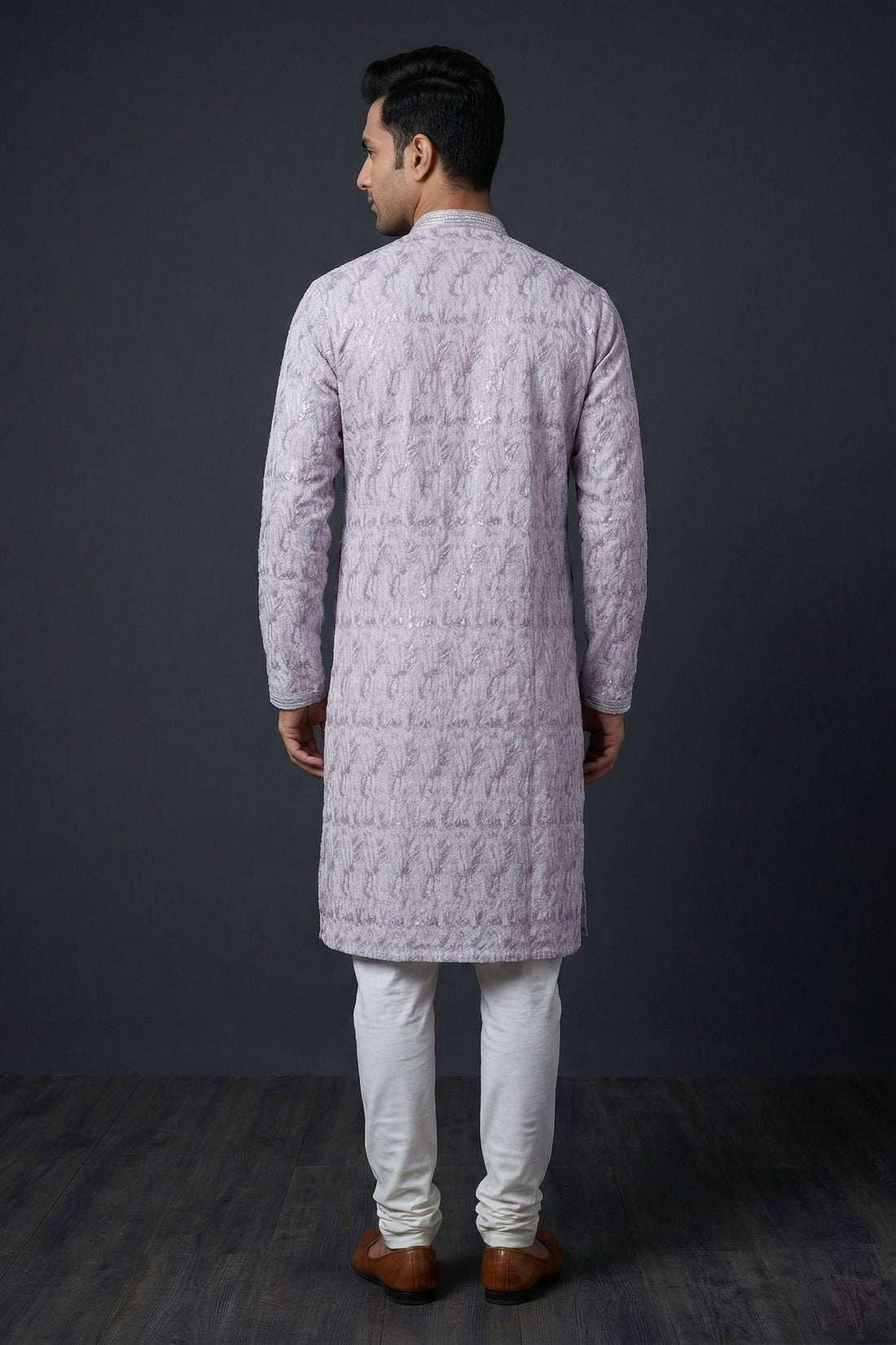 Lavender Textured Jacquard Men’S Kurta