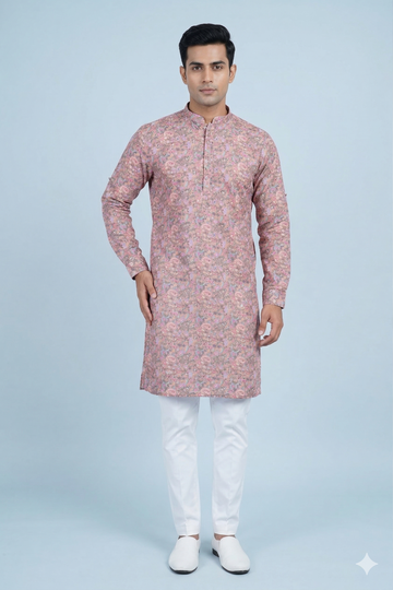 Stylish Lavender Floral Printed Men’S Kurta