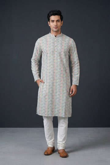 Pastel Geometric Printed Men’S Kurta