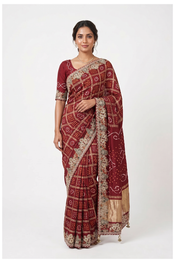 Maroon Gharchola Gajji Silk Wedding Party Wear Saree