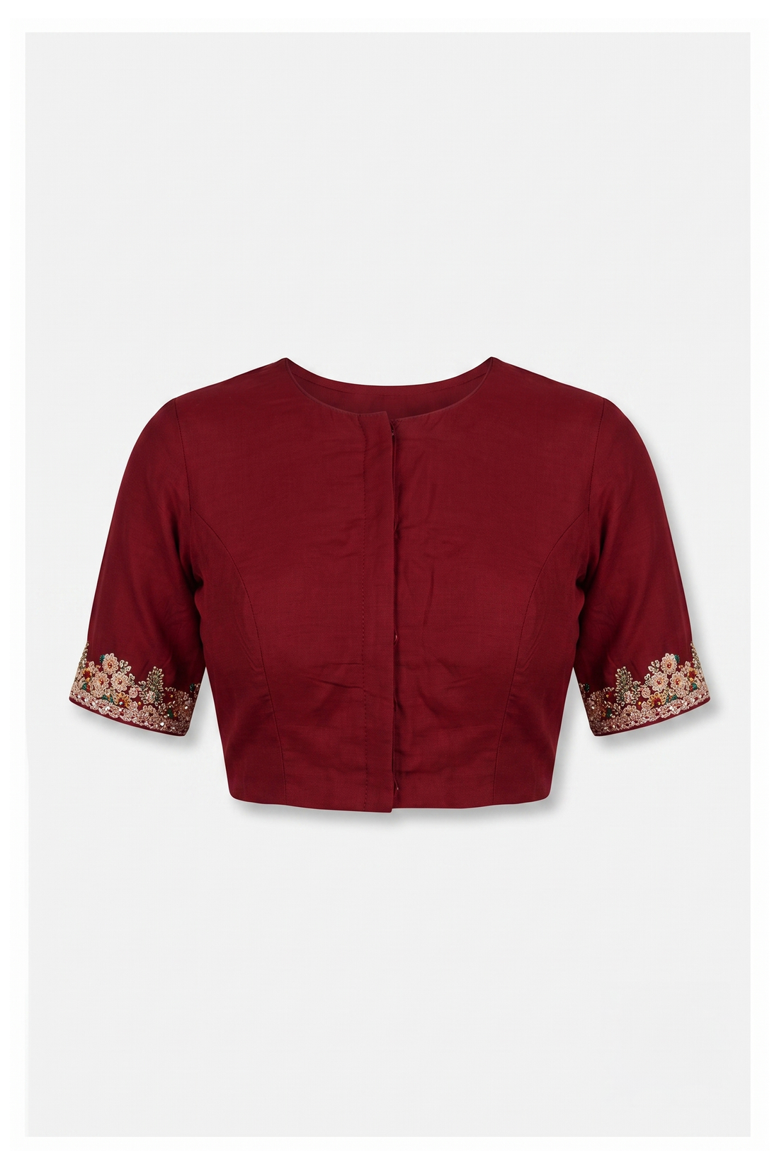 Shavona Elegant Maroon Georgette Bandhani Saree With Embroidered Peacock Border