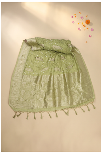 Sage Green Bandhni Gajji Silk Wedding Wear