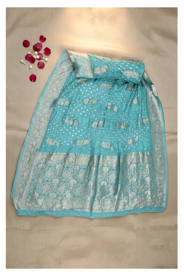 Teal Bandhni Gajji Silk Wedding Saree