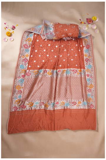 Rust Bandhni Gajji Silk Party Wear Saree