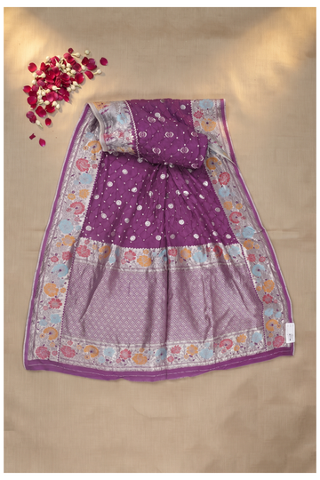 Deep Purple Bandhni Gajji Silk Wedding Saree