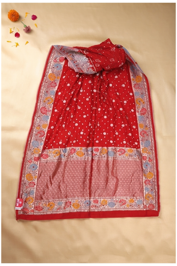 Scarlet Red Bandhni Art Silk Wedding Saree