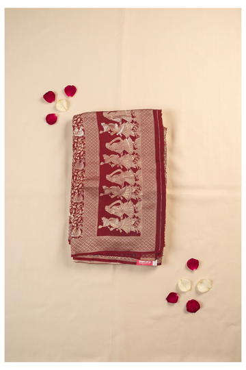 Wine Pure Silk Banarasi Wedding & Party Wear Saree