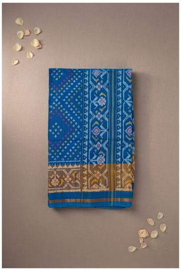 Premium Royal Blue Patola Inspired Pure Silk Saree With Traditional Weaving