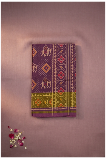 Premium Pure Silk Patola Inspired Purple Saree With Traditional Elephant Motifs