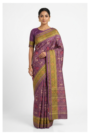Plum Patola Pure Silk Wedding & Party Wear Saree