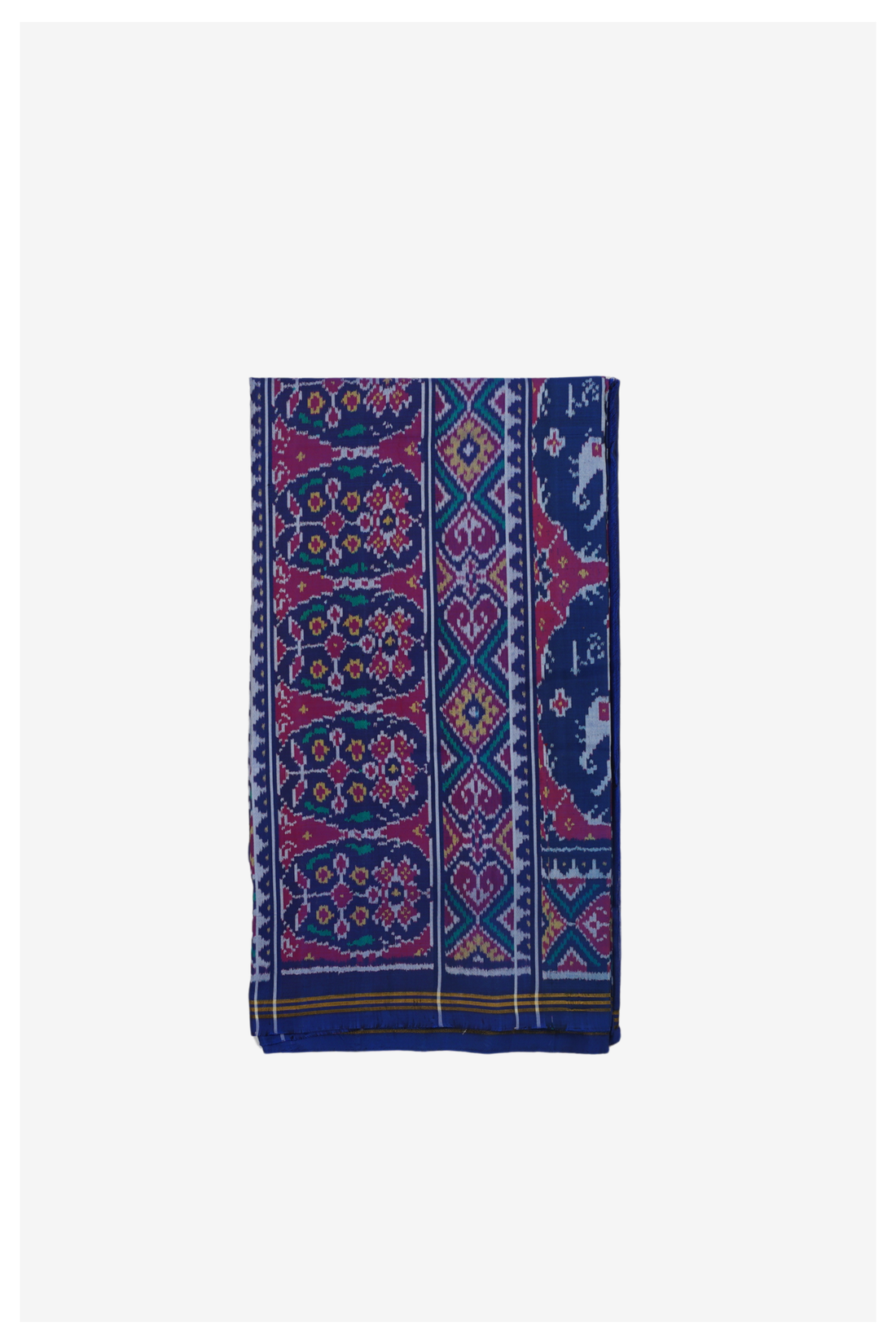 Premium Pure Silk Patola Inspired Navy Blue Saree With Traditional Elephant Motifs