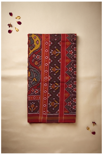 Premium Pure Silk Patola Inspired Heritage Red Saree With Elephant & Floral Motifs