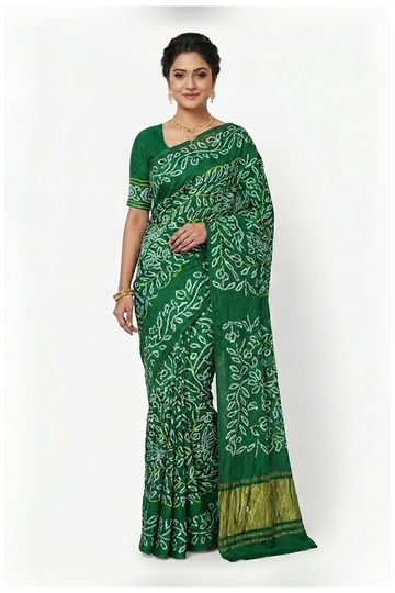 Bottle Green Bandhni Gajji Art Silk Party Wear Saree