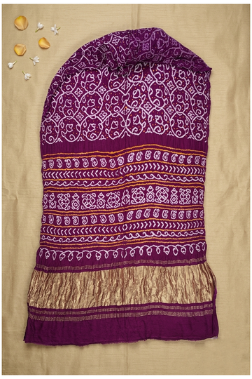 Wine Bandhni Gajji Silk Wedding & Party Wear Saree