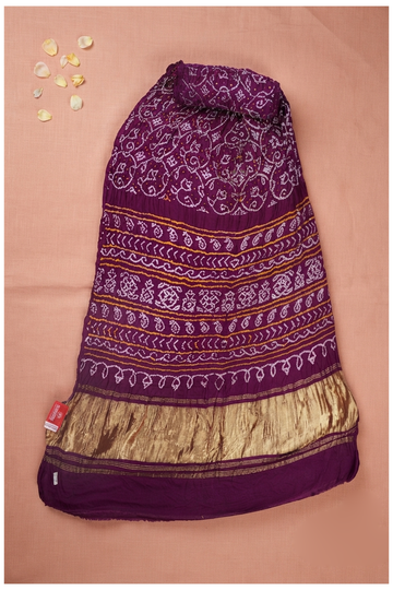 Wine Bandhni Gajji Silk Wedding Saree