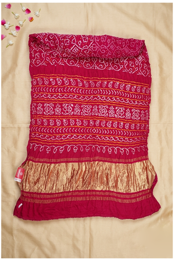 Rani Pink Bandhni Gajji Art Silk Wedding & Party Wear Saree