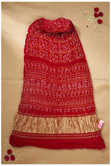 Crimson Red Bandhni Gajji Silk Wedding Saree
