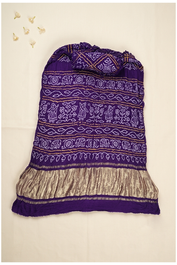 Violet Bandhni Gajji Art Silk Wedding & Party Wear Saree
