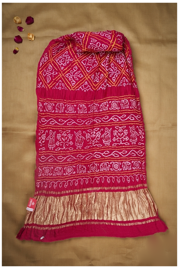 Rani Pink Bandhni Gajji Silk Wedding Saree
