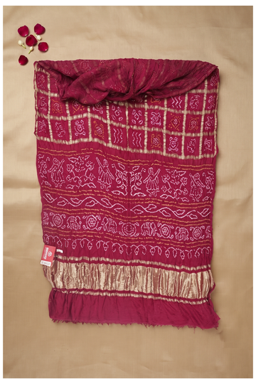 Wine Gharchola Bandhni Gajji Silk Wedding Saree