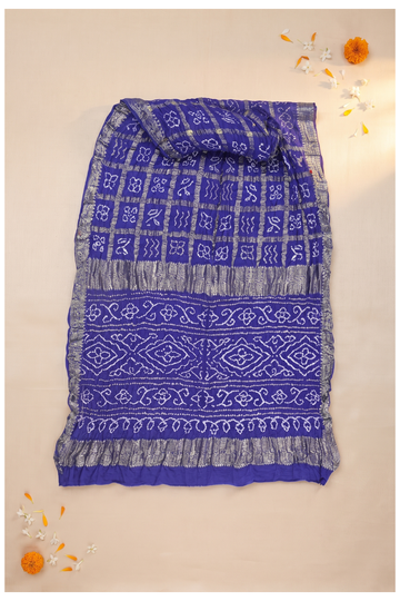 Royal Blue Gajji Silk Gharchola Bandhni Wedding Saree