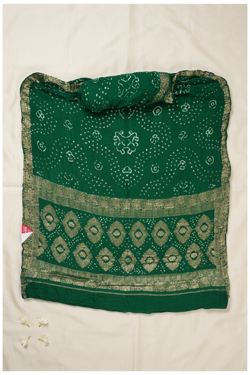 Bottle Green Bandhni Gajji Silk Wedding Saree