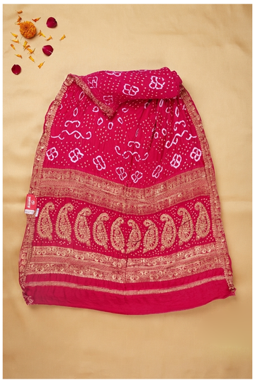 Rani Pink Bandhni Gajji Silk Wedding Saree