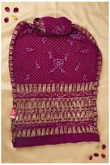 Wine Bandhni Gajji Silk Wedding Saree