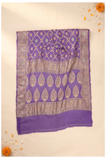 Violet Bandhni Gajji Silk Wedding Saree