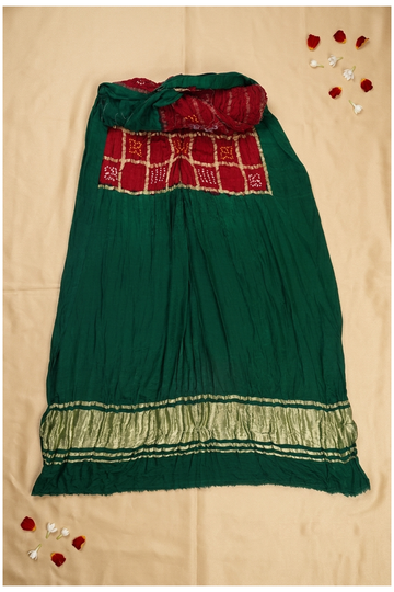 Bottle Green Bandhni Gajji Art Silk Wedding Party Wear Saree