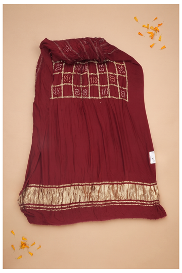 Maroon Gharchola Bandhni Gajji Silk Wedding Saree