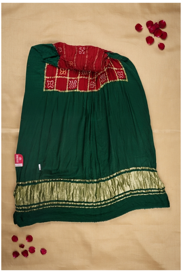 Bottle Green Bandhni Gajji Silk Wedding Saree
