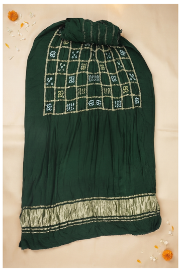 Bottle Green Gharchola Bandhni Gajji Silk Wedding Saree