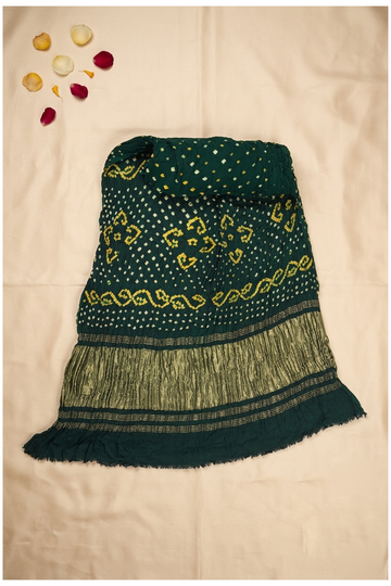 Bottle Green Bandhni Gajji Silk Wedding Saree