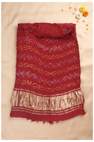 Crimson Red Bandhni Gajji Silk Wedding Saree