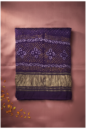 Deep Violet Bandhni Gajji Silk Wedding & Party Wear Saree