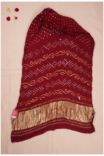 Maroon Bandhni Gajji Art Silk Wedding Party Wear Saree
