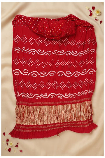 Crimson Red Bandhni Gajji Art Silk Wedding & Party Wear Saree