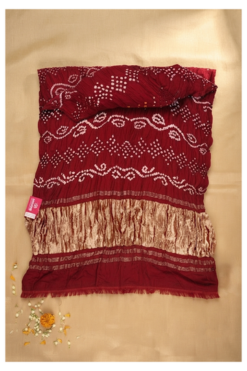 Wine Bandhni Gajji Art Silk Wedding Party Wear Saree