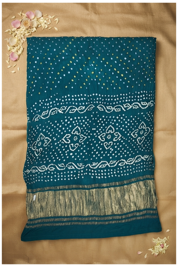 Teal Bandhni Gajji Art Silk Wedding & Party Wear Saree