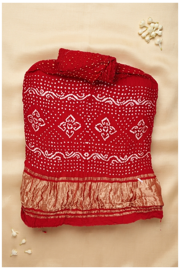 Crimson Red Bandhni Gajji Art Silk Wedding & Party Wear Saree