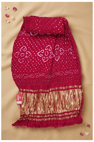 Maroon Bandhni Gajji Silk Wedding Saree